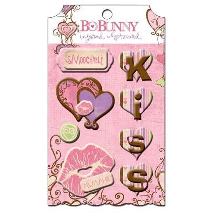 Bo Bunny Press - Smoochable Collection - Layered Chipboard Stickers with Glitter and Jewel Accents