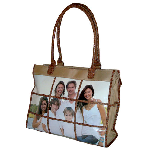 Braggables - Micro and Wet Croco Collection - 9 Window Large Tote - Khaki