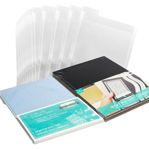 Best Craft Organizer - 9.5 x 7 Slimline - Storage Pocket, Stamp Card and Magnet Card Bundle