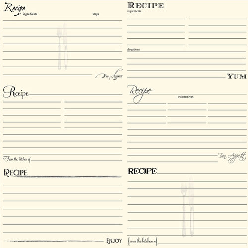 Canvas Corp - Black and Ivory Collection - 12 x 12 Paper - Recipe Cards