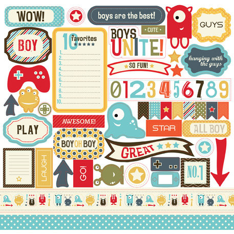 Carta Bella Paper - Boy Oh Boy Collection - 12 x 12 Cardstock Stickers