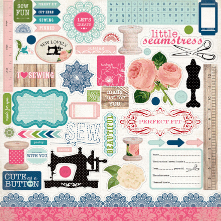 Carta Bella Paper - Sew Lovely Collection - 12 x 12 Cardstock Stickers - Elements