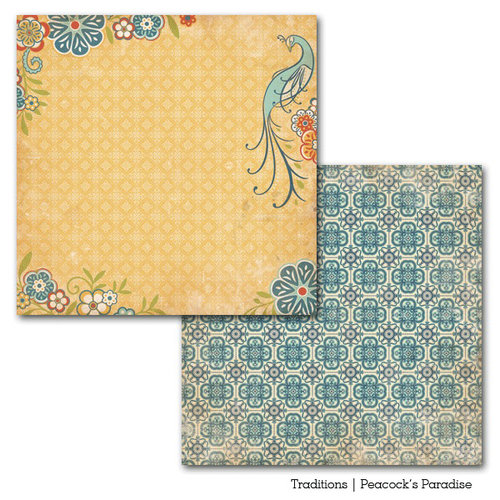 Carta Bella Paper - Traditions Collection - 12 x 12 Double Sided Paper - Peacock's Paradise