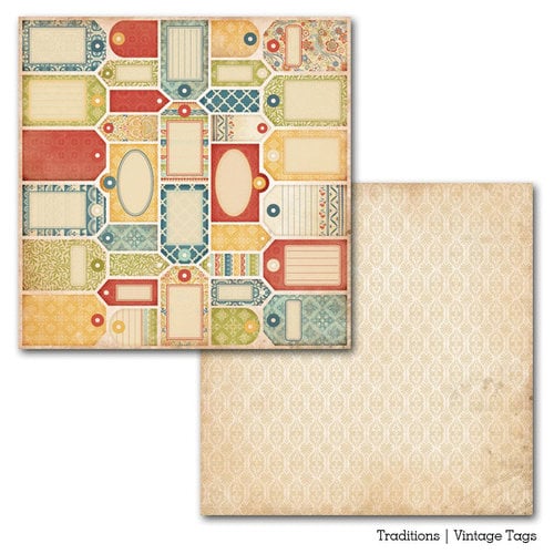 Carta Bella Paper - Traditions Collection - 12 x 12 Double Sided Paper - Vintage Tags