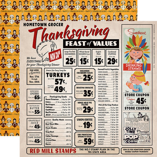 Carta Bella Paper - Autumn Collection - 12 x 12 Double Sided Paper - Thanksgiving Feast