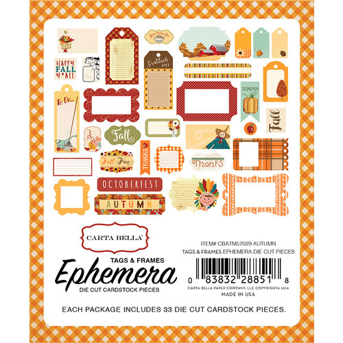 Carta Bella Paper - Autumn Collection - Ephemera - Frames and Tags
