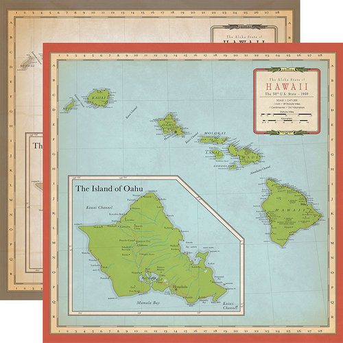 Carta Bella Paper - Cartography No. 1 Collection - 12 x 12 Double Sided Paper - Hawaii Map