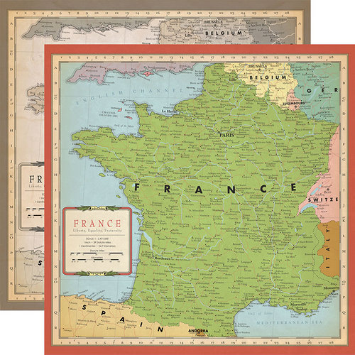 Carta Bella Paper - Cartography No. 1 Collection - 12 x 12 Double Sided Paper - France Map