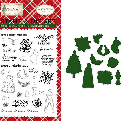 Carta Bella Paper - Christmas Collection - Designer Die and Clear Acrylic Stamp Set - Christmas Memories