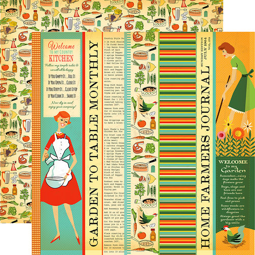 Carta Bella Paper - Country Kitchen Collection - 12 x 12 Double Sided Paper - Garden to Table Strips