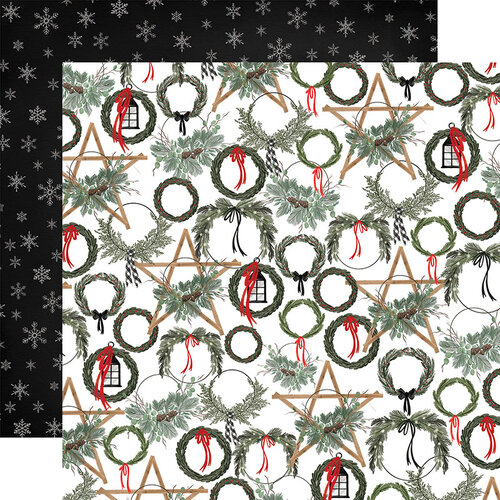 Carta Bella Paper - Farmhouse Christmas Collection - 12 x 12 Double Sided Paper - Noel Wreaths