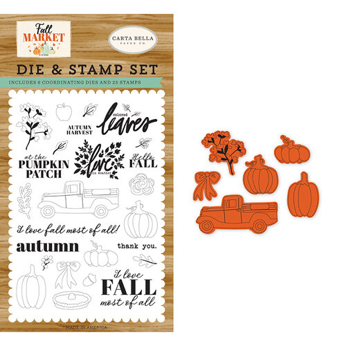 Carta Bella Paper - Fall Market Collection - Designer Dies and Clear Photopolymer Stamp Set - Autumn Harvest