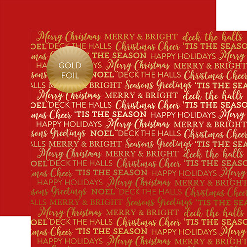 Carta Bella Paper - Holiday Sentiments Gold Foil Collection - 12 x 12 Double Sided Paper - Red