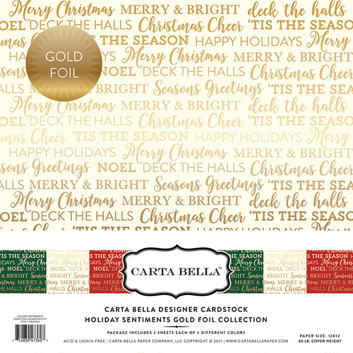 Carta Bella Paper - Holiday Sentiments Gold Foil Collection - 12 x 12 Collection Kit