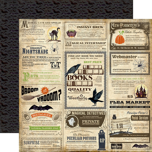 Carta Bella Paper - Haunted Collection - Halloween - 12 x 12 Double Sided Paper - Spooky Ads