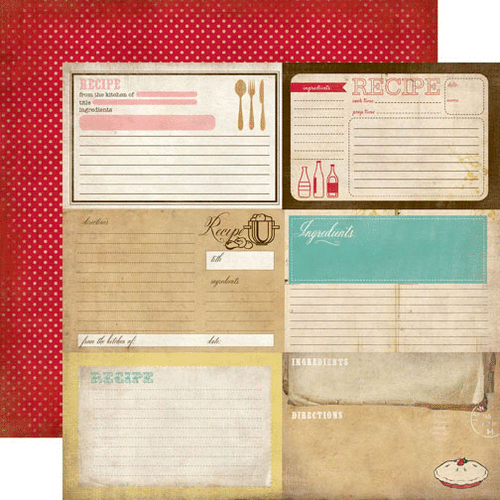 Carta Bella Paper - Homemade with Love Collection - 12 x 12 Double Sided Paper - Recipe Cards