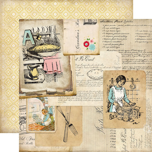 Carta Bella Paper - Homemade with Love Collection - 12 x 12 Double Sided Paper - Grandmas Recipes