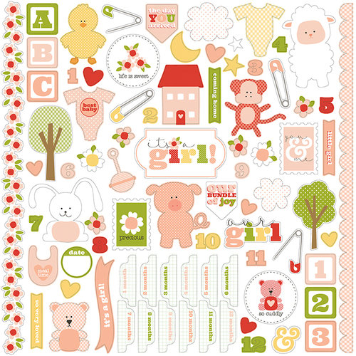 Carta Bella Paper - It's a Girl Collection - 12 x 12 Cardstock Stickers - Elements