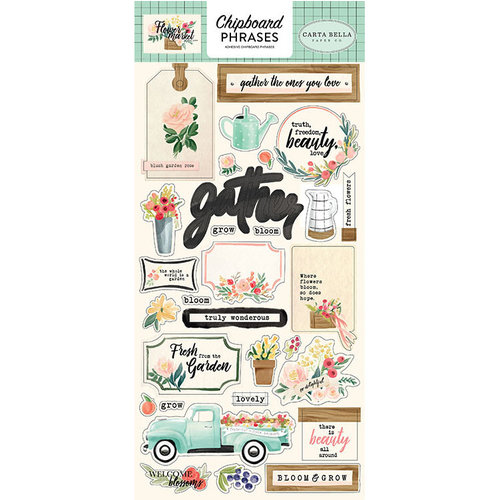 Carta Bella Paper - Flower Market Collection - Chipboard Stickers - Phrases