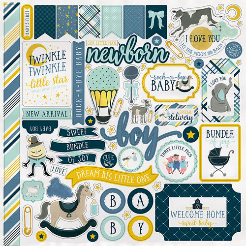 Carta Bella Paper - Rock-A-Bye Baby Boy Collection - 12 x 12 Cardstock Stickers - Elements