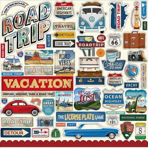 Road Trip Cardstock Stickers 12 inch x12 inch Elements