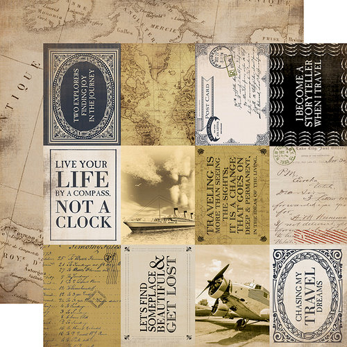 Carta Bella Paper - Transatlantic Travel Collection - 12 x 12 Double Sided Paper - 3 x 4 Journaling Cards