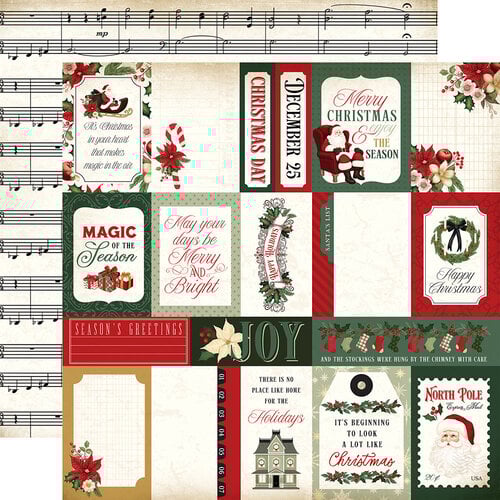 Carta Bella Paper - Vintage Christmas Collection - 12 x 12 Double Sided Paper - Multi Journaling Cards