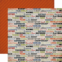 Carta Bella - Work Hard Play Hard Collection - 12 x 12 Double Sided Paper - Sport Words