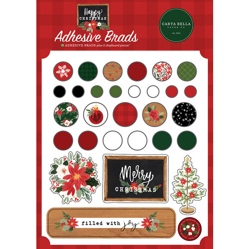 Carta Bella Paper - Happy Christmas Collection - Self Adhesive Decorative Brads