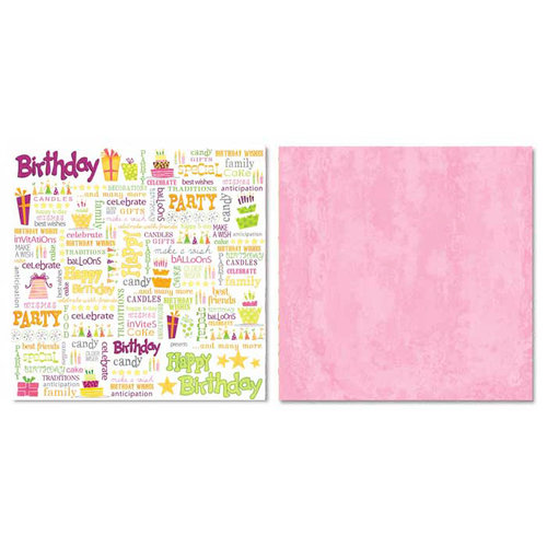 Carolee's Creations - Adornit - Girl Birthday Collection - 12 x 12 Double Sided Paper - Girl Birthday Words