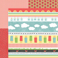 Carolee's Creations - Adornit - Summertime Memories Collection - 12 x 12 Double Sided Paper - Summer Tickertape