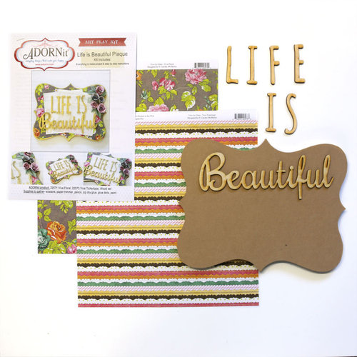 Carolee's Creations - Adornit - Art Play Kit - Wood Word Plaque - Life is Beautiful