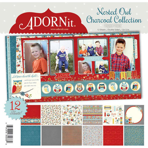 Carolee's Creations - Adornit - Nested Owls Charcoal Collection - 12 x 12 Paper Pack