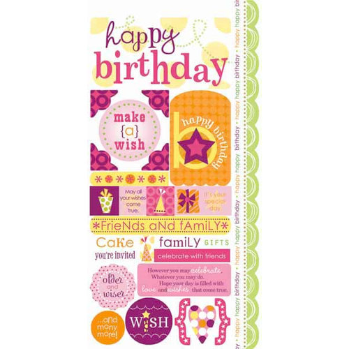 Carolee's Creations - Adornit - Girl Birthday Collection - Cardstock Stickers - Girly Wishes