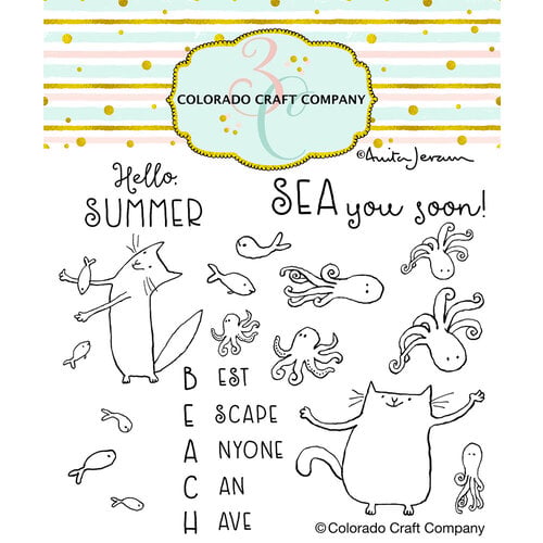 Colorado Craft Company - End Of Summer Fun Collection - Clear Photopolymer Stamps - Beach Escape