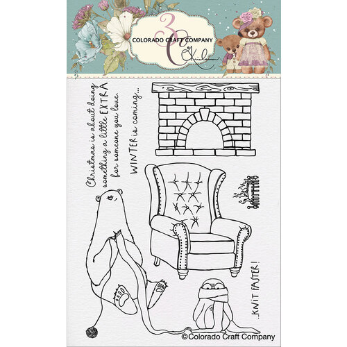 Colorado Craft Company - Christmas - Clear Photopolymer Stamps - Knitting Bear