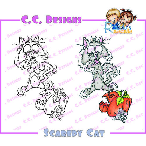 CC Designs - Robertos Rascals Collection - Halloween - Cling Mounted Rubber Stamps - Scaredy Cat