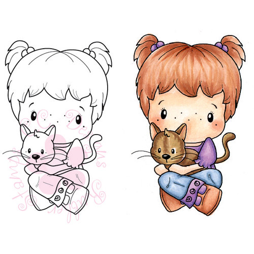 CC Designs - Swiss Pixie Collection - Cling Mounted Rubber Stamps - Heidi with Kitty