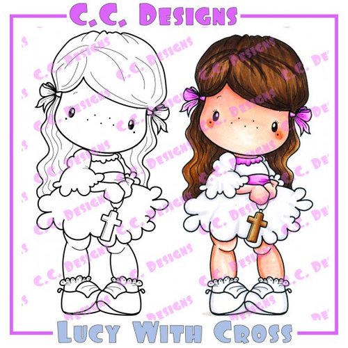 CC Designs - Swiss Pixie Collection - Cling Mounted Rubber Stamps - Lucy With Cross