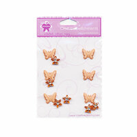 Creative Charms - Bling and Brads Collection - 3 Dimensional Butterfly Brads and Flower Gems - Orange, CLEARANCE