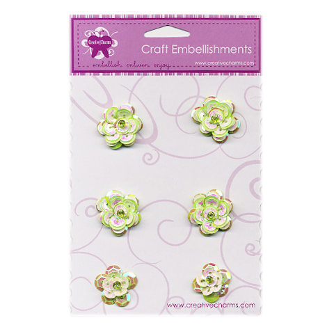 Creative Charms - Dream Garden Collection - Sequin Flower Embellishments - Light Green and White, CLEARANCE