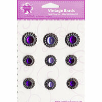 Creative Charms - Vintage Poppies Collection - Gem and Frosted Vintage Brads - Purple