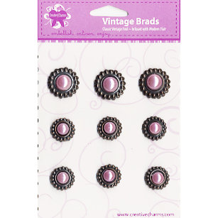 Creative Charms - Vintage Poppies Collection - Pearl Vintage Brads - Pink