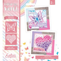 Crafter's Companion - Colour Your World Collection - Stencils - Butterflies and Hearts