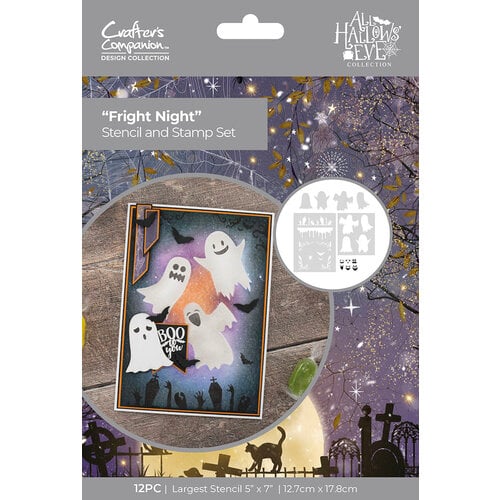 Crafter's Companion - All Hallows Eve Collection - Clear Acrylic Stamp and Stencil Set - Fright Night