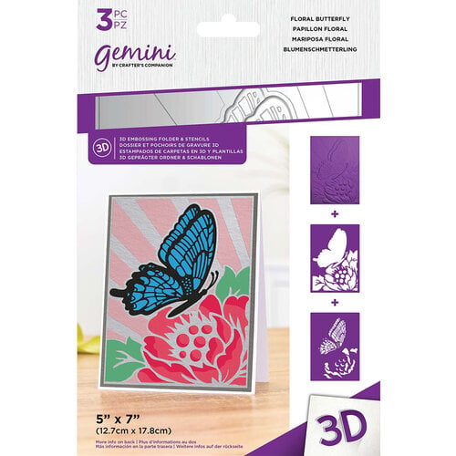 Crafter's Companion - 3D Embossing Folder and Stencil Set - Floral Butterfly