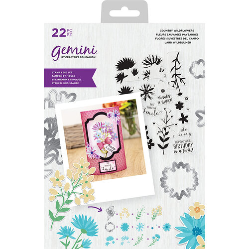 Crafter's Companion - Gemini - Die and Clear Acrylic Stamp Set - Country Wildflowers