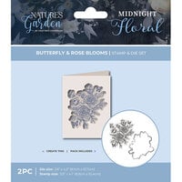 Crafter's Companion - Nature's Garden - Midnight Floral Collection - Clear Acrylic Stamp And Metal Die Set - Butterfly And Rose Blooms