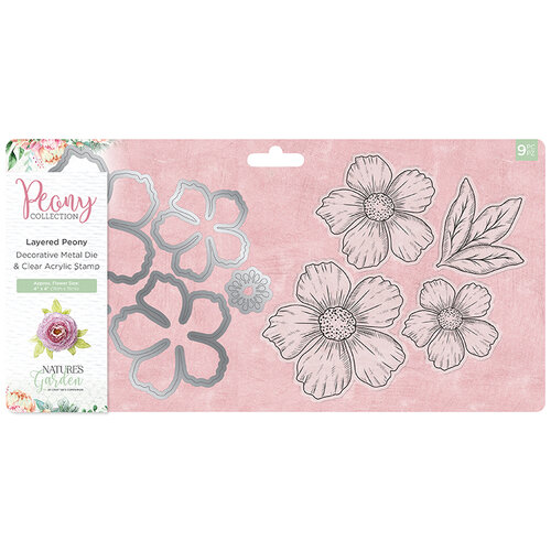 Crafter's Companion - Peony Collection - Die and Clear Acrylic Stamp Set - Layered Peony