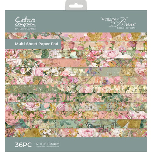 Crafter's Companion - Nature's Garden Vintage Rose Collection - 12 x 12 Paper Pad